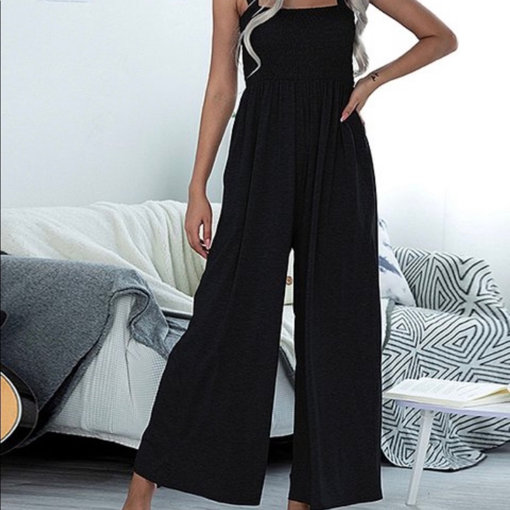 Black smocked wide-leg jumpsuit XL.  Never worn.